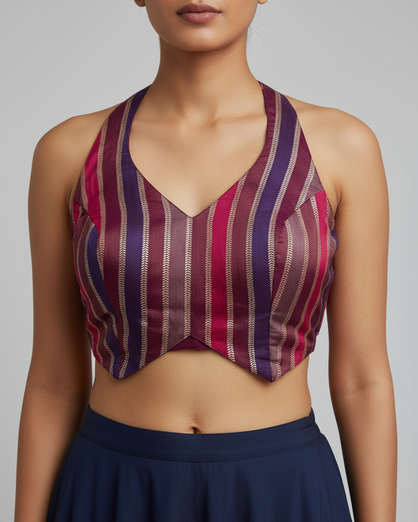 Pink Banarasi Halter Blouse