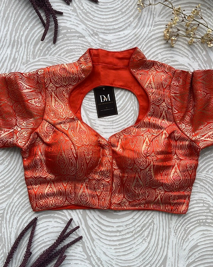 Orange Silk Woven Banarasi Blouse