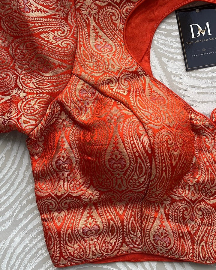 Orange Silk Woven Banarasi Blouse