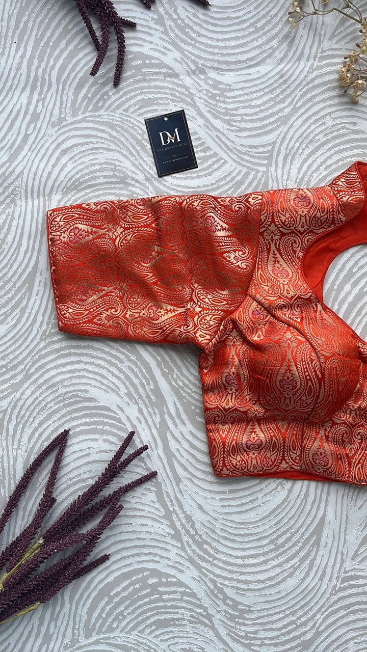 Orange Silk Woven Banarasi Blouse
