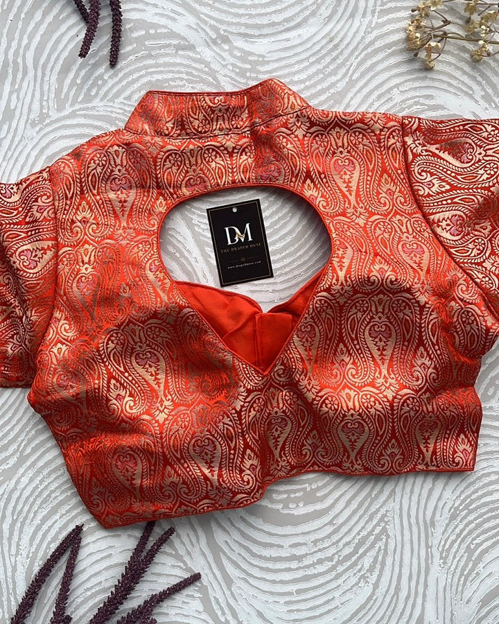 Orange Silk Woven Banarasi Blouse