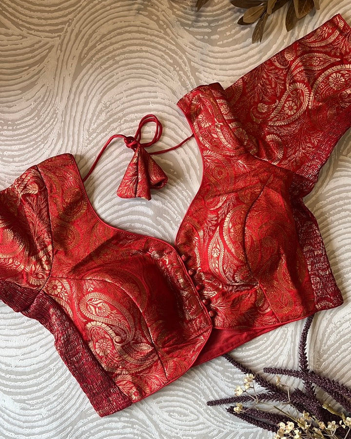 Red Banarasi Stretchable Blouse