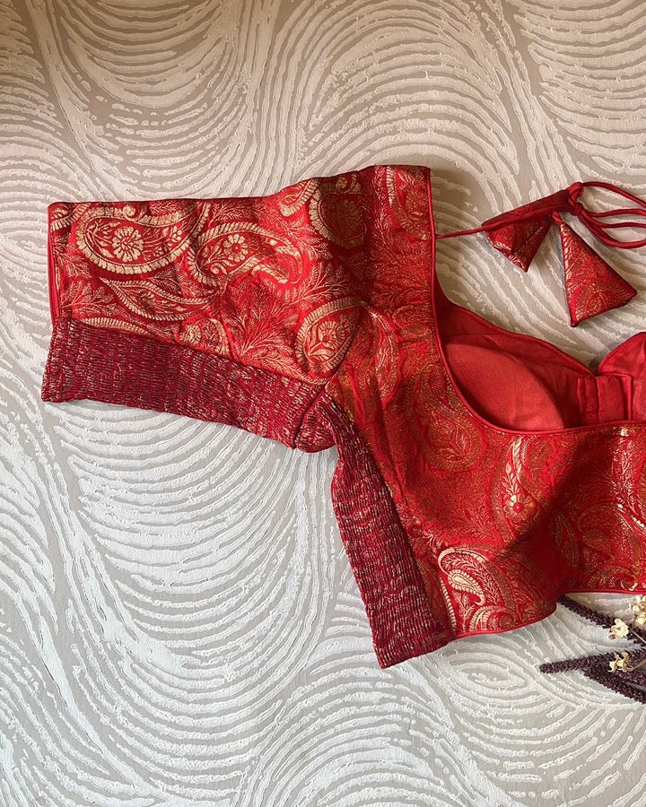 Red Banarasi Stretchable Blouse