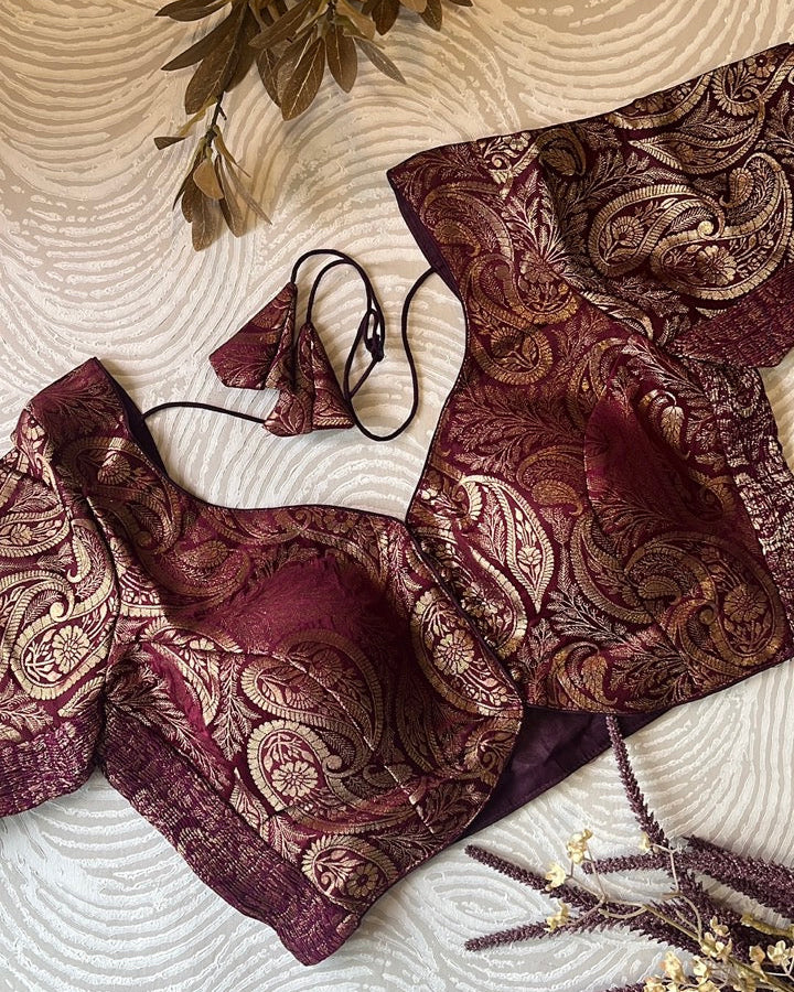 Wine Banarasi Stretchable Blouse