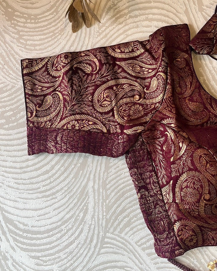 Wine Banarasi Stretchable Blouse