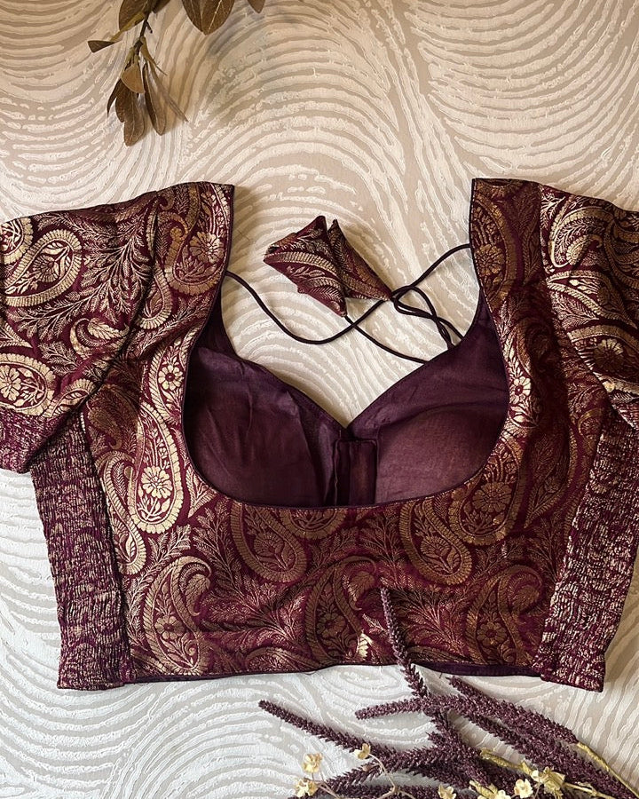 Wine Banarasi Stretchable Blouse