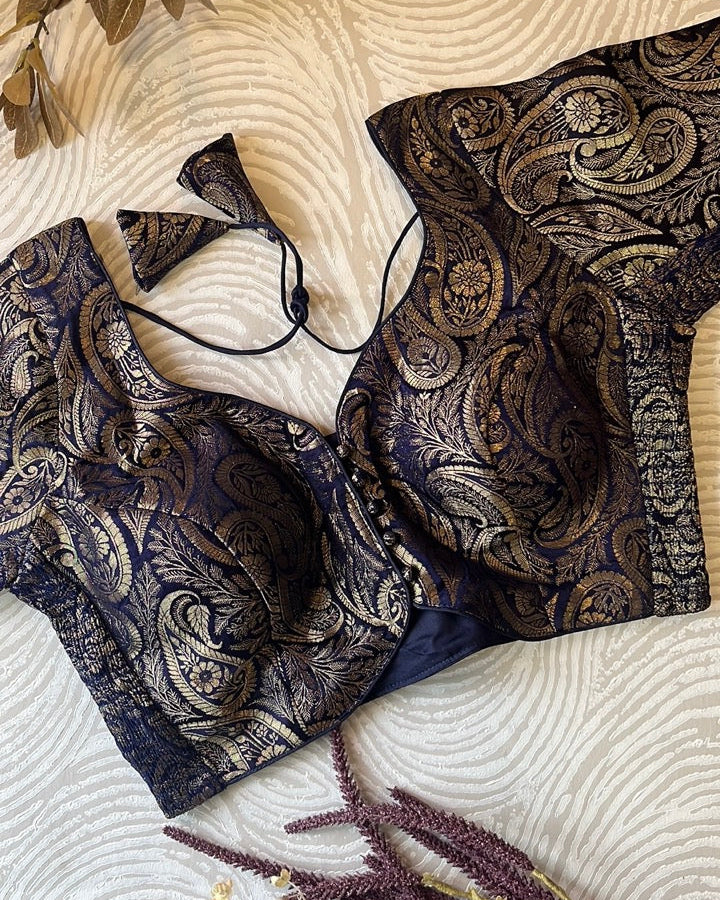 Navy Blue Banarasi Stretchable Blouse