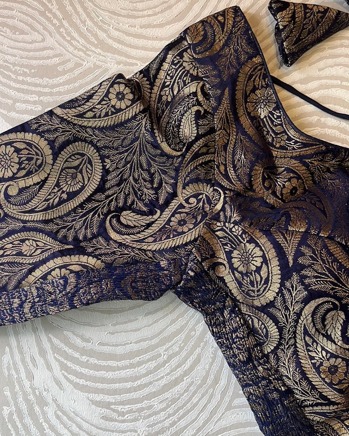 Navy Blue Banarasi Stretchable Blouse