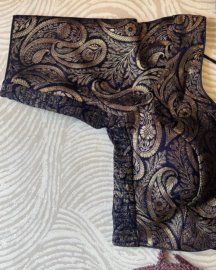 Navy Blue Banarasi Stretchable Blouse