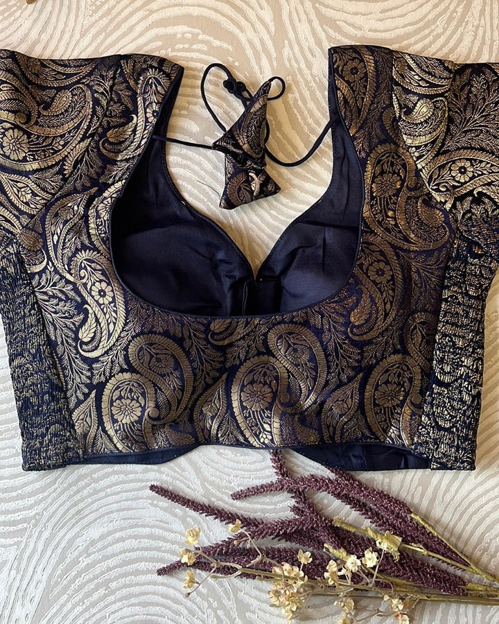Navy Blue Banarasi Stretchable Blouse