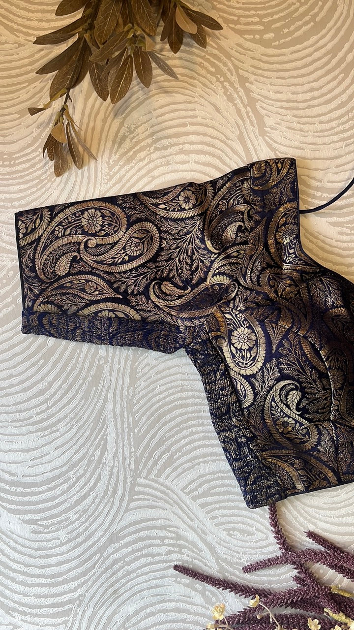 Navy Blue Banarasi Stretchable Blouse