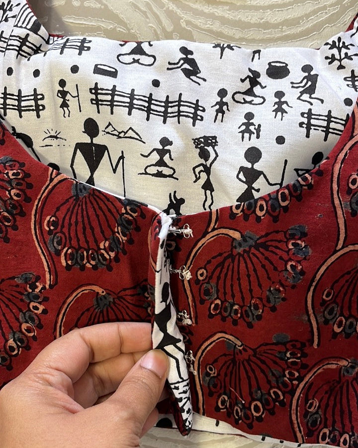 The Dual Muse Reversible Cotton Stretchable Blouse - White and Maroon