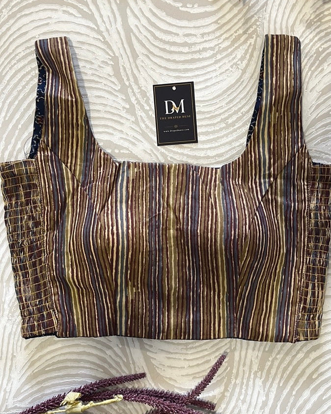 The Dual Muse Reversible Cotton Stretchable Blouse - Mustard and Indigo