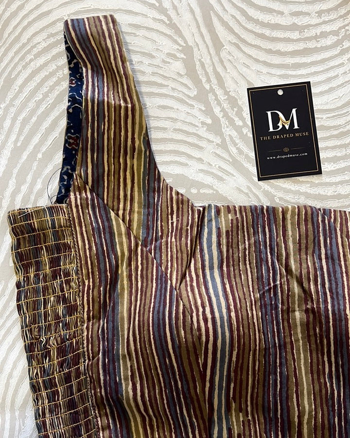 The Dual Muse Reversible Cotton Stretchable Blouse - Mustard and Indigo