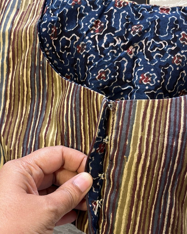 The Dual Muse Reversible Cotton Stretchable Blouse - Mustard and Indigo