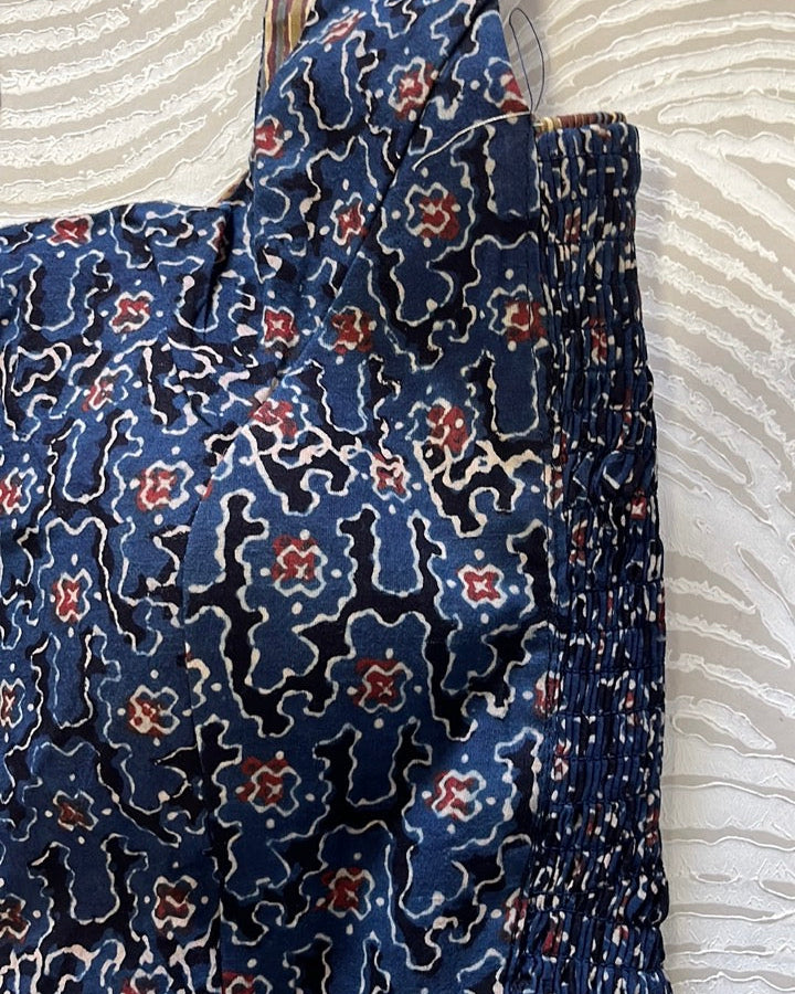 The Dual Muse Reversible Cotton Stretchable Blouse - Mustard and Indigo