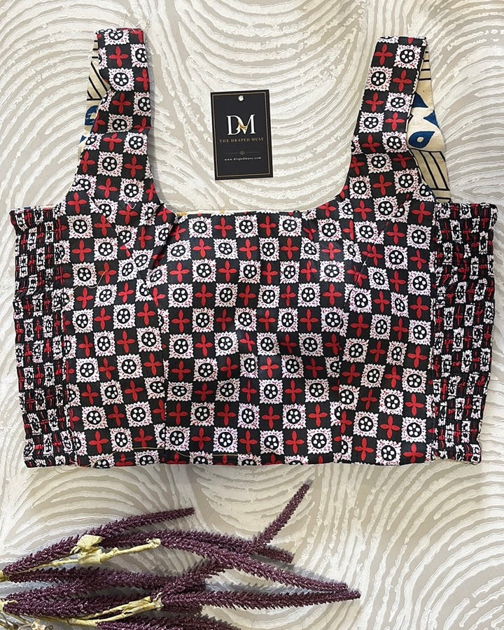 The Dual Muse Reversible Cotton Stretchable Blouse - Checks & Cream