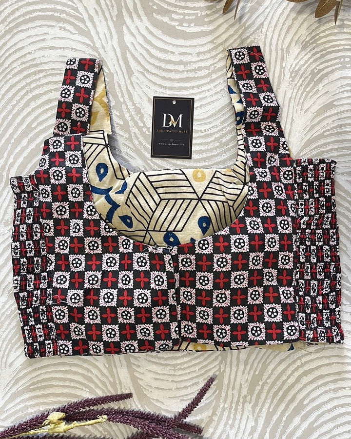 The Dual Muse Reversible Cotton Stretchable Blouse - Checks & Cream