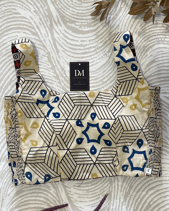 The Dual Muse Reversible Cotton Stretchable Blouse - Checks & Cream
