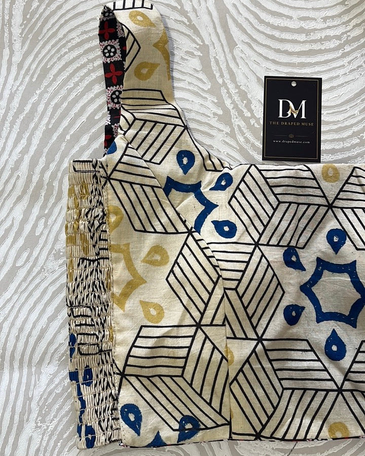 The Dual Muse Reversible Cotton Stretchable Blouse - Checks & Cream