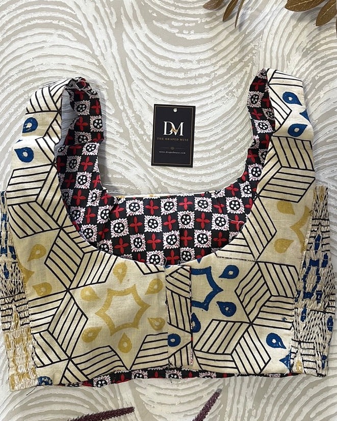 The Dual Muse Reversible Cotton Stretchable Blouse - Checks & Cream