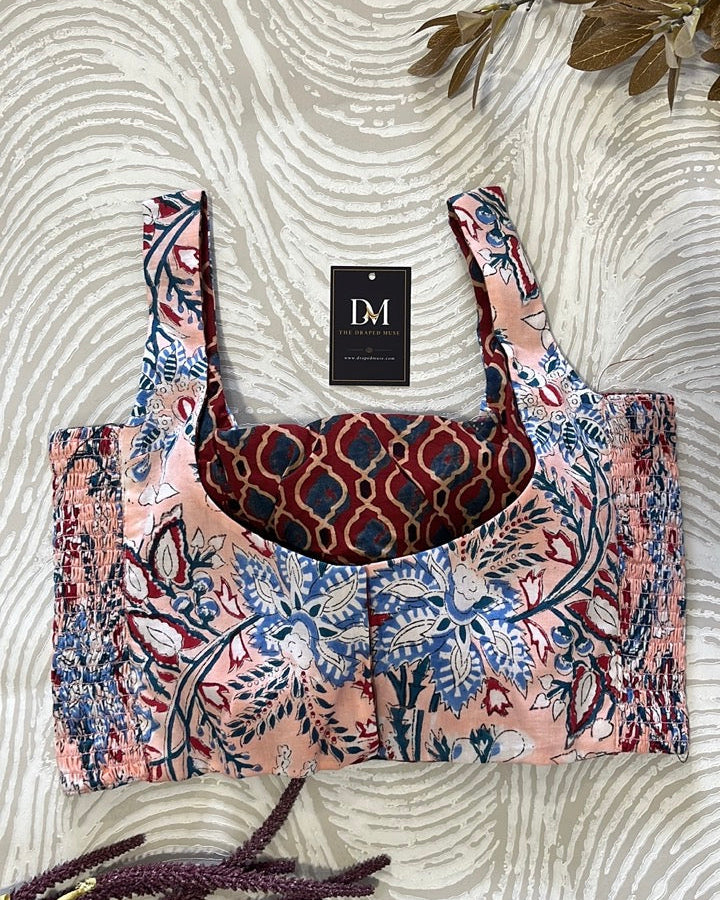 The Dual Muse Reversible Cotton Stretchable Blouse - Peach and Red