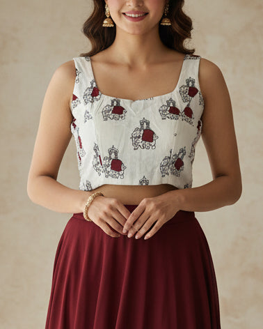 The Dual Muse Reversible Cotton Stretchable Blouse - White & Indigo