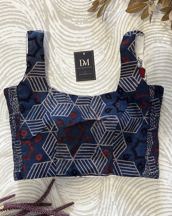 The Dual Muse Reversible Cotton Stretchable Blouse - White & Indigo