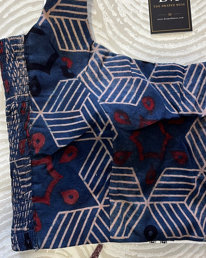 The Dual Muse Reversible Cotton Stretchable Blouse - White & Indigo