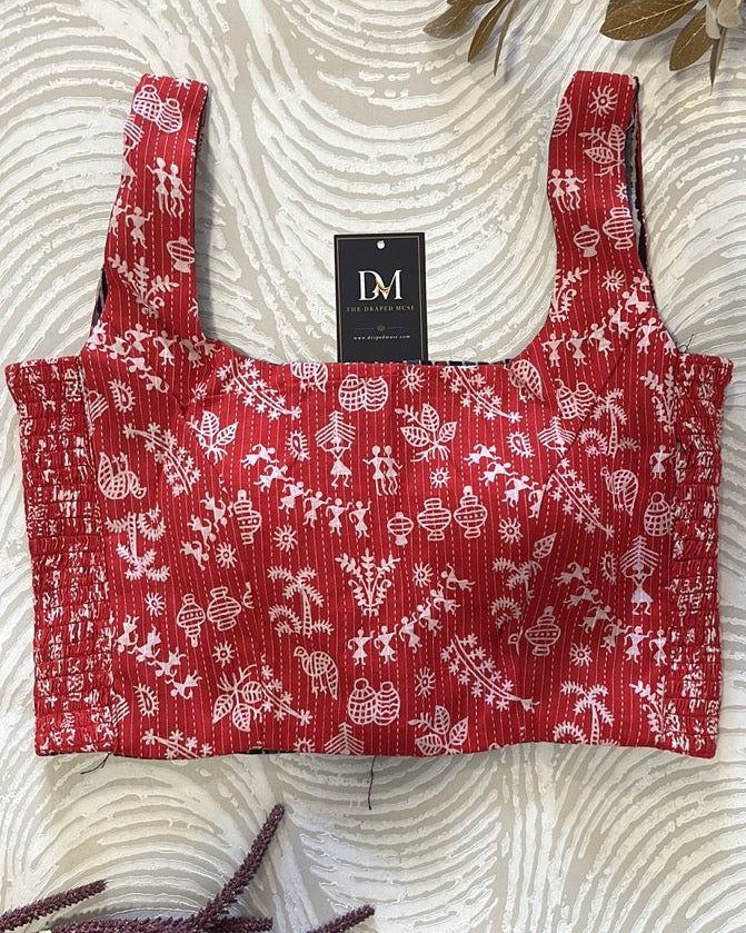 The Dual Muse Reversible Cotton Stretchable Blouse - Stripes and Red