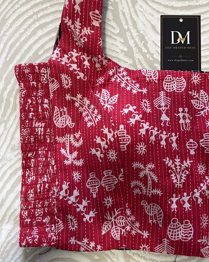 The Dual Muse Reversible Cotton Stretchable Blouse - Stripes and Red