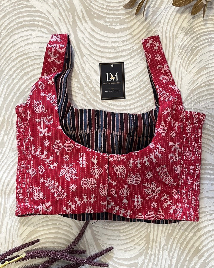 The Dual Muse Reversible Cotton Stretchable Blouse - Stripes and Red