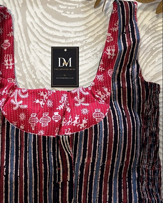 The Dual Muse Reversible Cotton Stretchable Blouse - Stripes and Red