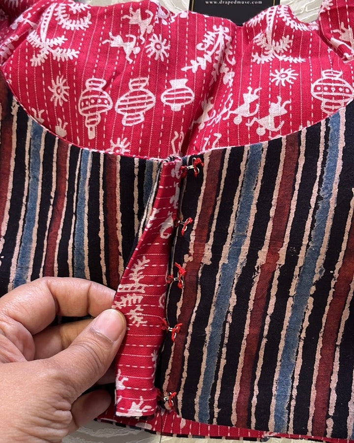 The Dual Muse Reversible Cotton Stretchable Blouse - Stripes and Red