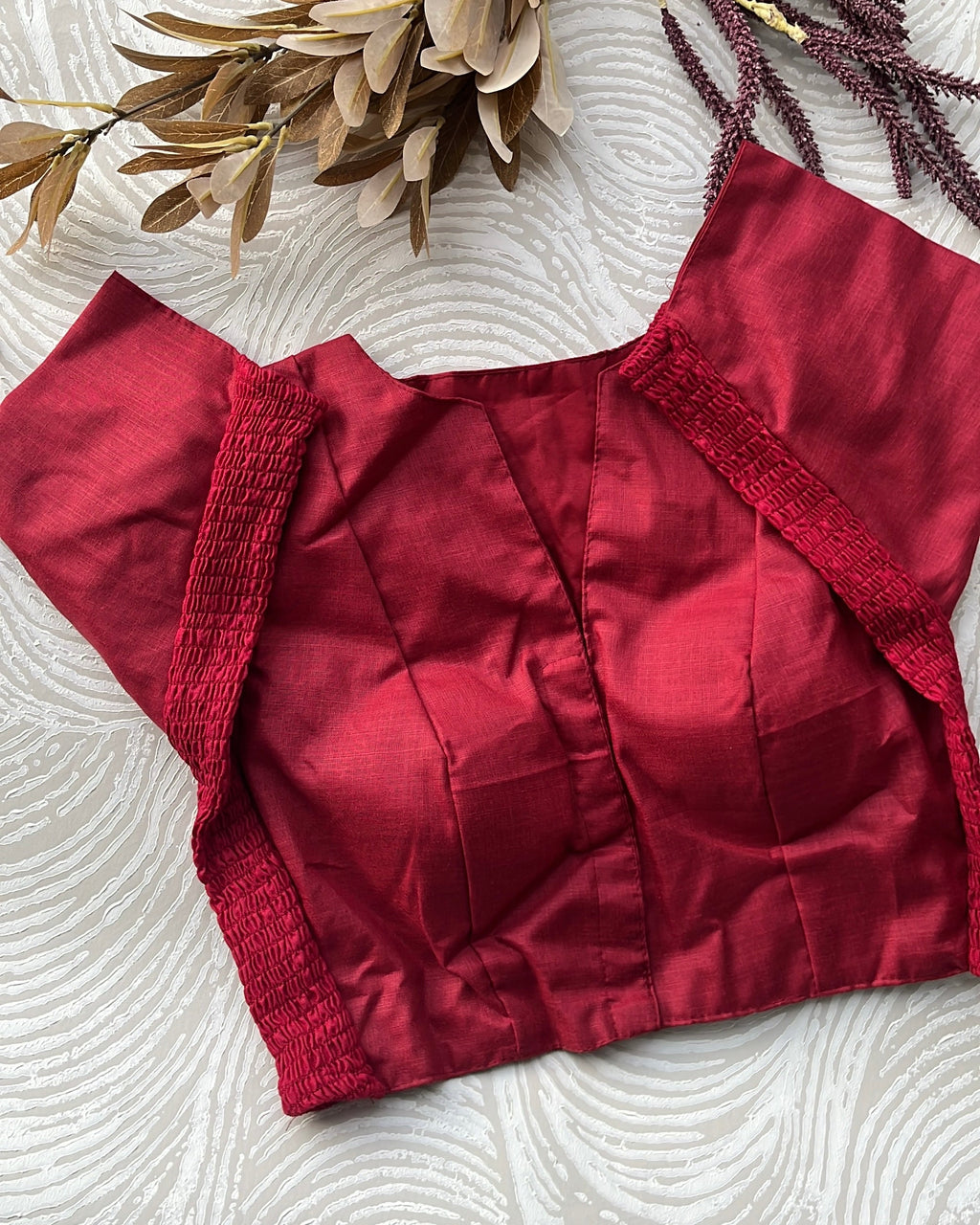 Maroon Plain Cotton Stretchable Blouse