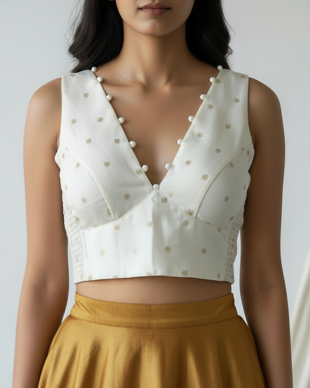 Off White Crepe Stretchable Blouse