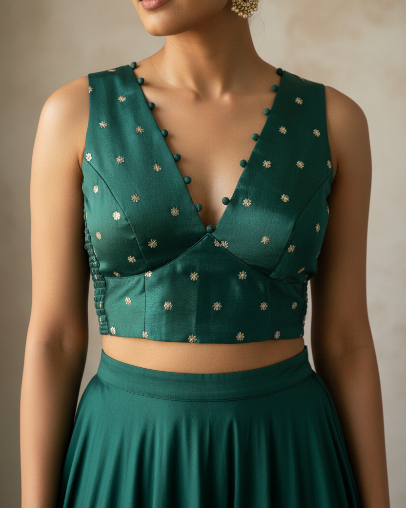 Dark Green Crepe Stretchable Blouse