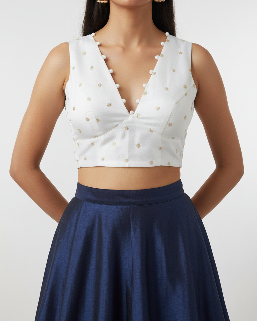 White Crepe Stretchable Blouse