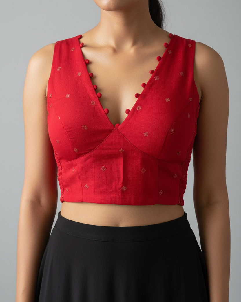 Red Crepe Stretchable Blouse