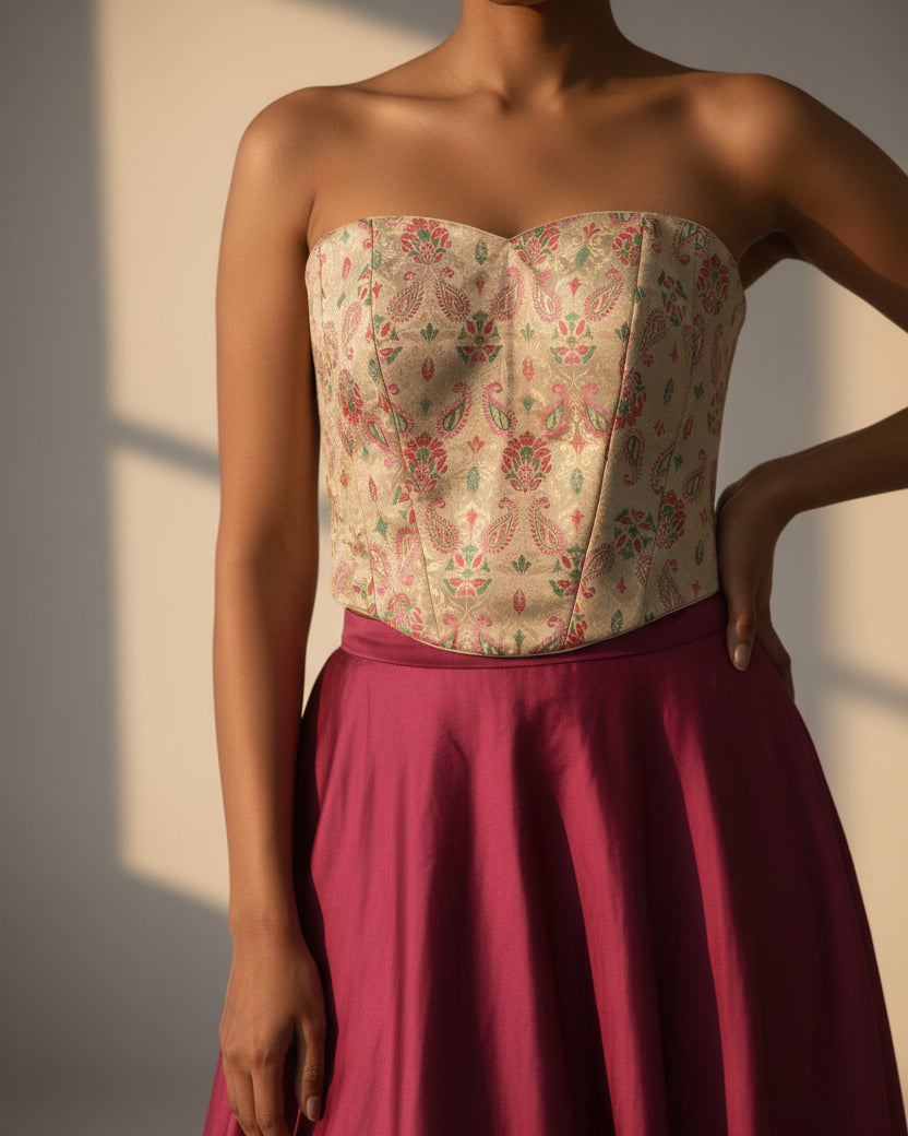 Off White Banarasi Tube Corset
