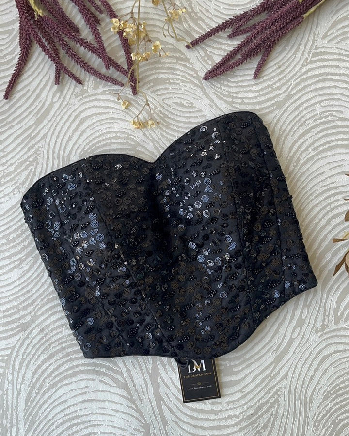 Black Sequins Tube Corset