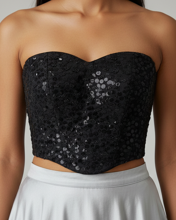 Black Sequins Tube Corset