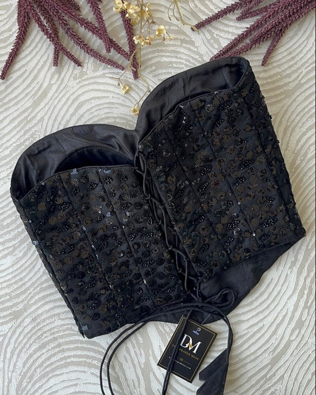 Black Sequins Tube Corset