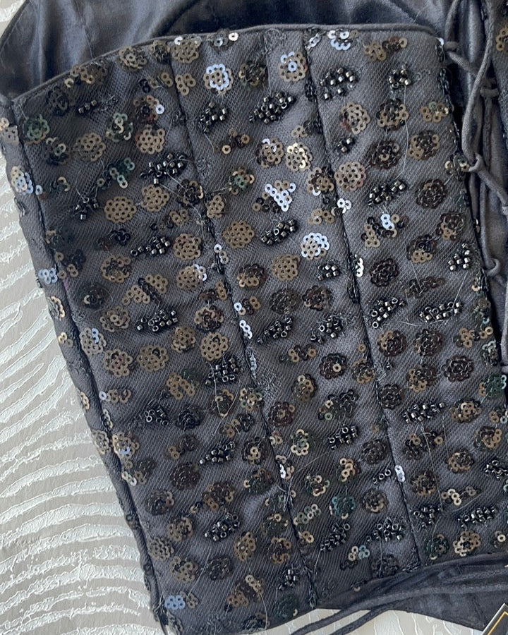 Black Sequins Tube Corset