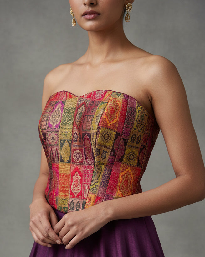 Multicolour Silk Banarasi Tube Corset