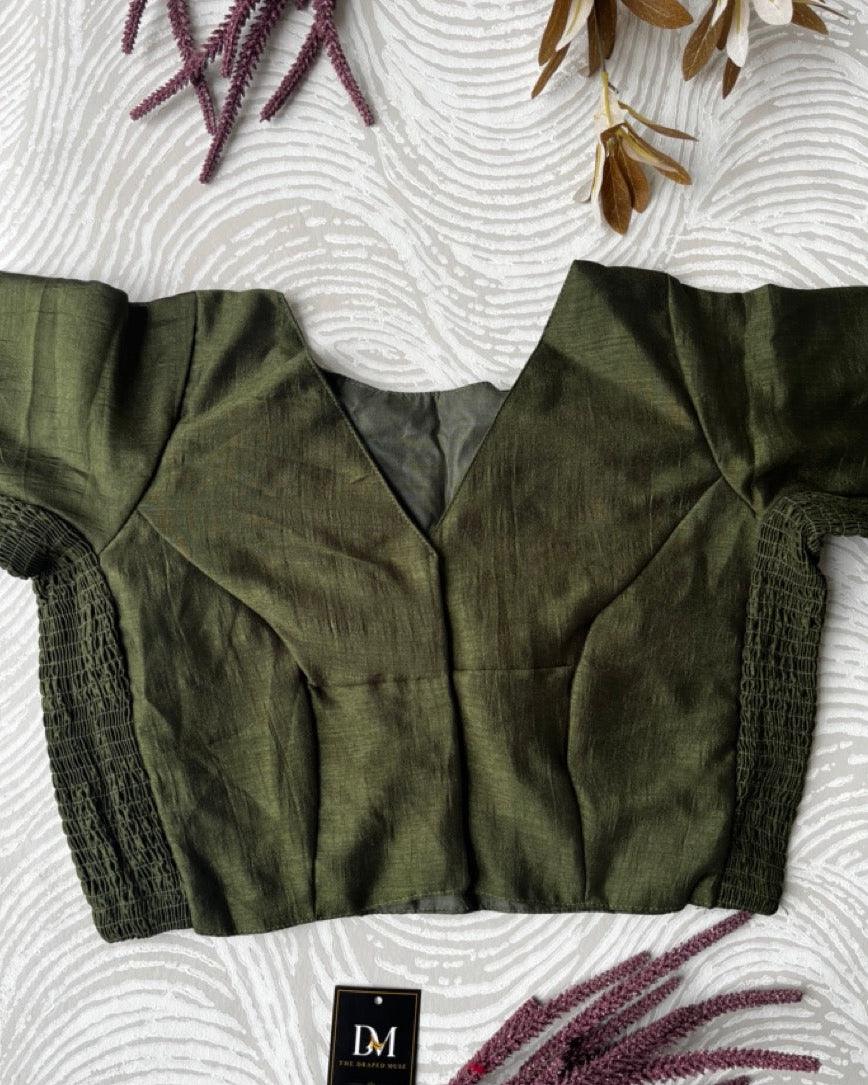 Plus Size Mehendi Green Plain Stretchable Blouse