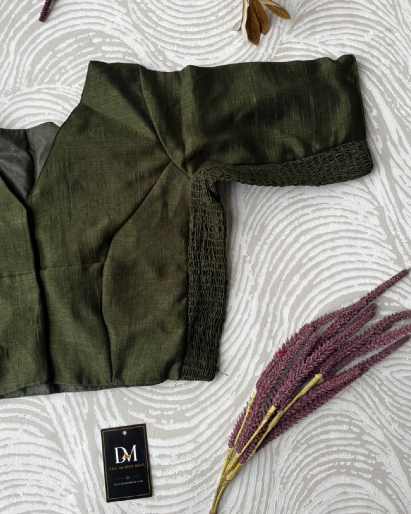 Plus Size Mehendi Green Plain Stretchable Blouse