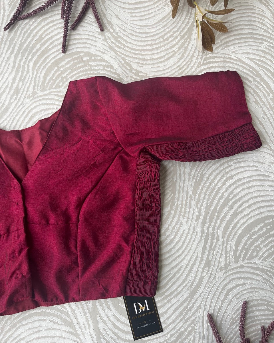 Plus Size Maroon Plain Stretchable Blouse