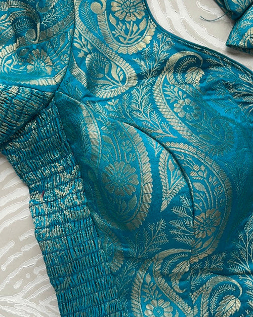 Blue Banarasi Stretchable Blouse