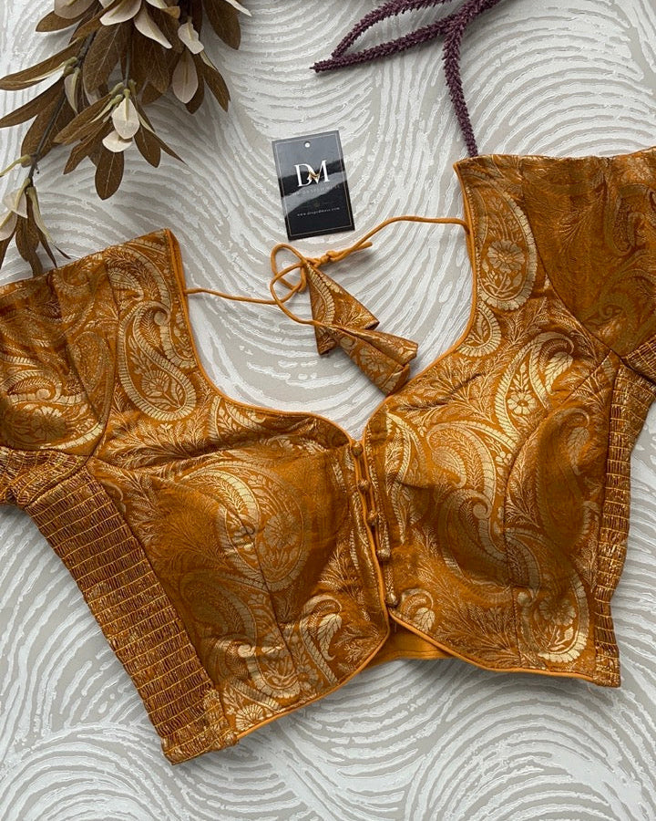Mustard Yellow Banarasi Stretchable Blouse